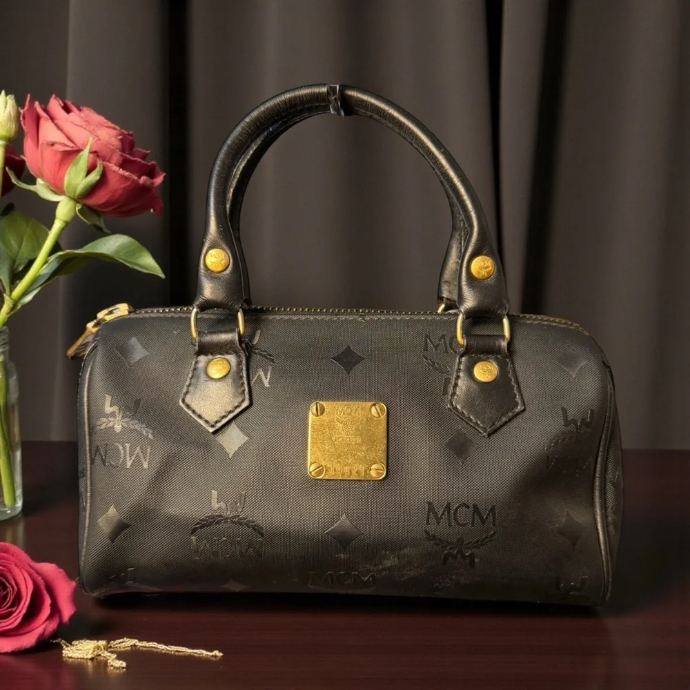 Vintage MCM Mini Nylon Boston Bag Black Visetos Made in Germany (A522) - Picture 1 of 9